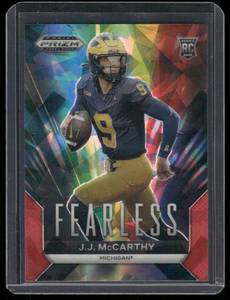 lot 158 image: JJ McCarthy RC Atomic Refractor 2024 Prizm Draft Picks #F-JJM Rookie Minnesota Vikings Football Card