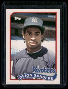 lot 207 image: Deion Sanders RC 1989 Topps Traded #110T Rookie Baseball Card