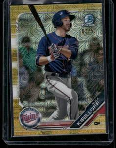 lot 224 image: Alex Kirilloff RC Gold Mojo 50 2019 Bowman Chrome #BCP-138 Rookie Minnesota Twins Baseball Card Numbered 750