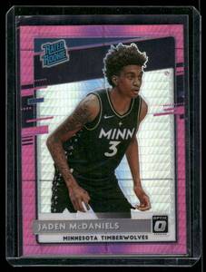 lot 225 image: Jaden McDaniels Pink Prizm RC2020-23 Donruss Optic #178 Rookie Minnesota Timberwolves Basketball Card