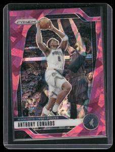 lot 284 image: Anthony Edwards Pink Cracked Ice Prizm 2024-25 #100 Minnesota Timberwolves Basketball Card