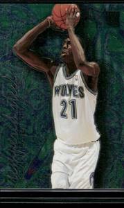lot 294 image: Kevin Garnett RC Metal Insert 1996 Tempered Steel #4 Rookie Minnesota Timberwolves Basketball Card
