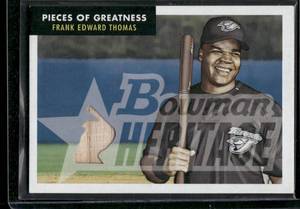 lot 108 image: Frank Thomas Game-Used Bat Relic 2007 Bowman Heritage Pieces of Greatness #PG-FT Baseball Card