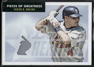 lot 129 image: Yadier Molina Game-Worn Jersey Relic 2007 Bowman Heritage Pieces of Greatness #PG-YM Baseball Card