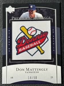 lot 22 image: Don Mattingly 50 Premier Stitchings 2007 Upper Deck #PS-80 Numbered 1450 Baseball Card