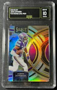 lot 26 image: Justin Jefferson Graded 10 Gem Mint 2023 Select Premier Level prizm #175 Minnesota Vikings Football Card