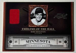 lot 31 image: Bert Blyleven Relic 25 2011 Playoff Prime Cuts Emblems of the Hall #2 Numbered 1625 Minnesota Twins Baseball Card