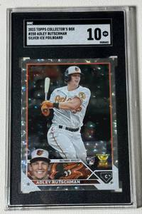 lot 32 image: Adley Rutschman SGC 10 Gem Mint Silve Ice Foilboard 2023 Topps Collectors Box #250 Rookie Baseball Card