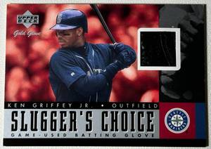 lot 33 image: Ken Griffey Jr. Game-Used Batting Glove Relic 2001 Upper Deck Sluggers Choice #SC-KGM Baseball Card
