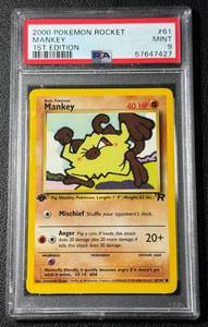 lot 35 image: Mankey 1st Edition 2000 Pokmon Rocket #61 PSA 9 Mint Card