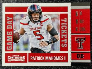 lot 62 image: Patrick Mahomes RC 2017 Contenders Draft Picks #15 Rookie Football Card