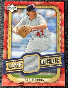 lot 94 image: Jack Morris Hame-Used Jersey 2005 Upper Deck Classic Materials #MA-JM Minnesota Twins Baseball Card