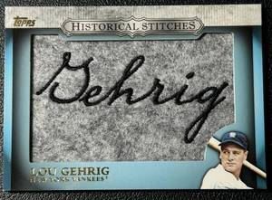 lot 100 image: Lou Gehrig Historic Stitches 2012 Topps Patch Card #HS-LG Baseball