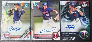lot 103 image: 3 Minnesota Twins Prospect Auto Cards Schobel, Bechtold and De Andrade Baseball Cards