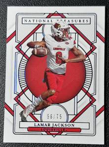 lot 104 image: LaMar Jackson 75 2021 National Treasures Collegiate #6 Numbered 5875 Football Card