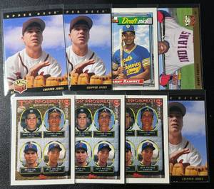 lot 106 image: 8 RC Lot - Chipper Jones and Manny Ramirez Rookie Baseball Cards