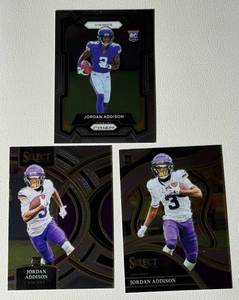 lot 257 image: Jordan Addison 3 RC Rookie Minnesota Vikings Football Card Lot