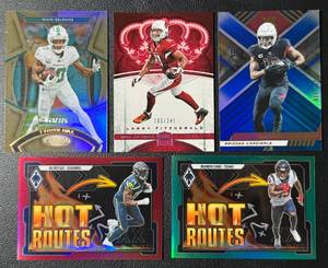 lot 265 image: 5 Wide Receiver Star Numbered Card Lot - Hill 275, Fitzgerald 249, Hopkins 199 Cooks 25, Metcalf 199 Football Cards