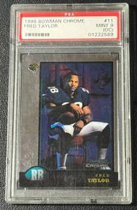 lot 303 image: Fred Taylor RC PSA 9 Mint (OC) 1998 Bowman Chrome #11 Rookie Football Card