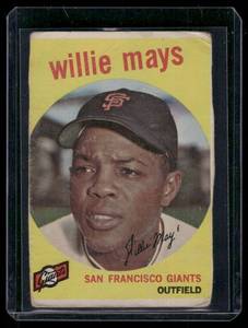lot 11A image: Willie Mays 1959 Topps #50 Vintage Baseball Card (trimmed)