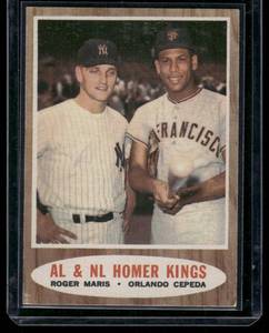 lot 21A image: Roger Maris  Orlando Cepeda 1962 Topps AL & NL Homer Kings #401 Vintage Baseball Card