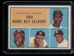 lot 30A image: Hank Aaron  Ernie Banks  Eddie Mathews  Ken Boyer 1961 Topps NL HR Leaders #43 Vintage Baseball Card