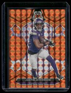lot 48A image: Justin Jefferson 199 Orange Prizm  2024 Mosaic #143, Numbered 051199 Minnesota Vikings Football Card