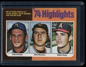 lot 55A image: Nolan Ryan 1975 Topps No Hitters #7 Vintage Baseball Card