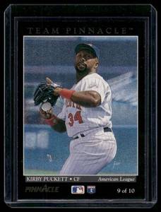 lot 62A image: Kirby Puckett 1993 Team Pinnacle Insert #9 Minnesota Twins Baseball Card