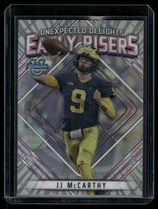 lot 293A image: JJ McCarthy RC 2023 Bowman Chrome University Unexpected Delights Early Risers #ER-3 Rookie Minnesota Vikings Football Card