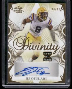 lot 295A image: BJ Ojulari Auto RC 10 2023 Leaf Trinity Divinity #B-BJO Numbered 0410 Rookie Signed Football Card