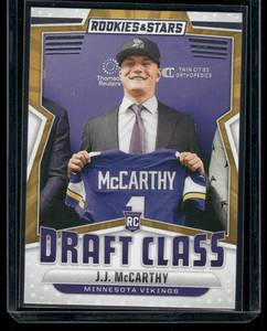 lot 303A image: JJ McCarthy RC 2024 Rookies & Stars Draft Class Insert #DC-JMY Rookie Minnesota Vikings Football Card