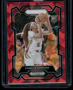lot 316A image: Kamilla Cardoso RC Red Cracked Ice Prizm 2024 Draft Picks #59 Rookie WNBA Basketball Card