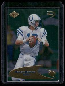 lot 71A image: Peyton Manning RC Gold 1998 Edge 3rd Quarter #212 Rookie Football Card