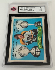 lot 6A image: Bobby Orr KSA Graded 5 EX 1971-82 O-Pee-Chee #245 Norris  Hart Trophies Vintage Hockey Card