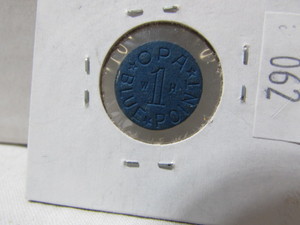 lot 62 image: WW II Blue OPA Token