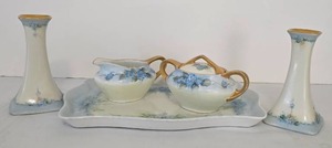 lot 203 image: Delicate Royal Austria China Serving Set & Limoges Candleholders