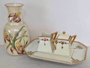 lot 229 image: Porcelain Iris Vase Plus China Serving Set