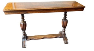 lot 6 image: Antique Wood Console  Library Table with Carved Pedestal Legs