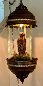 lot 8 image: Vintage Three Graces Bronze Finish Hanging Oil Rain Lamp