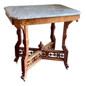 lot 11 image: Antique East Lake Parlor Table with Stone Top
