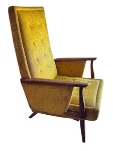 lot 16 image: Vintage Mid-Century Modern Spring Rocking Chair with Yellow Upholstery