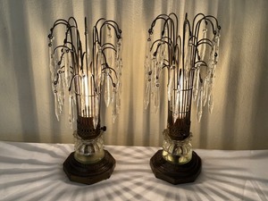 lot 21D image: Pair of Vintage Crystal Prism Table Lamps, 16 Inch, Glass and Metal Base