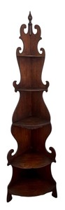 lot 28D image: Vintage Wooden Corner Shelf with Ornate Design, 68 Inch Tall
