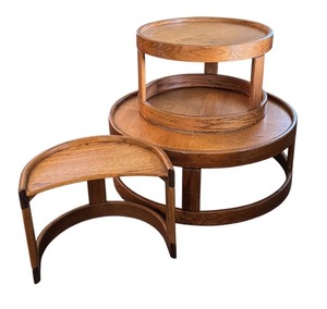 lot 34C image: Set of 3 Vintage Round Oak Accent Tables