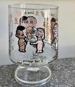 lot 74 image: Vintage Love is... glass goblet designed by Kim Casali 1976