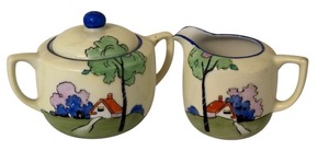 lot 107 image: Vintage Noritake Handpainted Cream and Sugar Set, 4 Inch