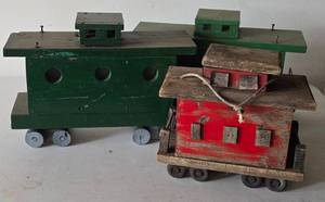 lot 298 image: Three Rustic Wooden Railroad Car Birdhouses