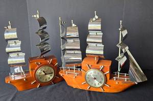 lot 420 image: Pair of Vintage Master Crafters Clipper Sailboat Clocks