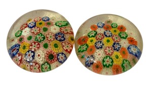 lot 167 image: Pair of Millefiori Art Glass Paperweights, 2.25 Inch